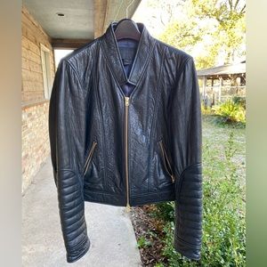 J.Crew Black Leather Moto Jacket cropped with Gold zips Size 10